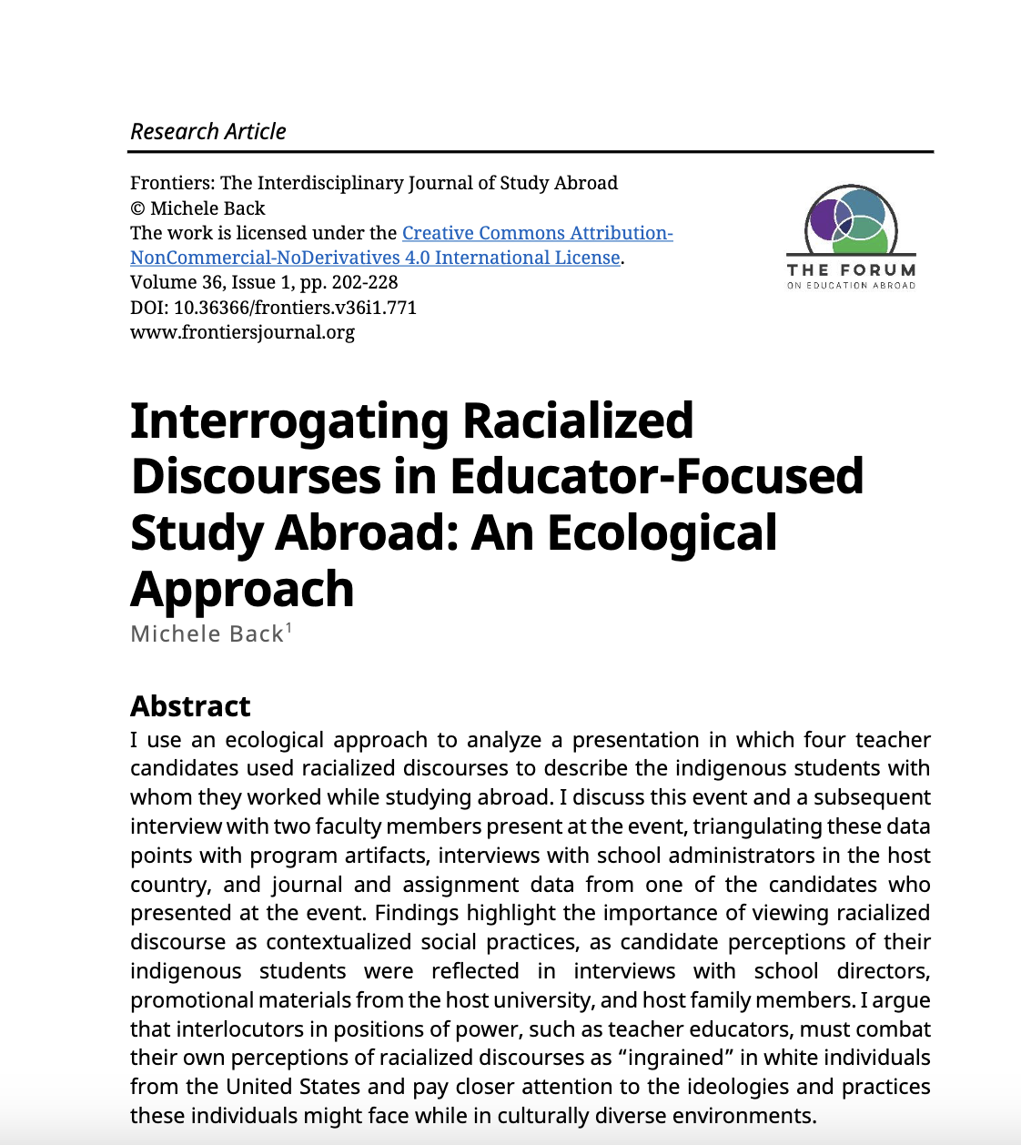 Abstract of Interrogating racialized discourses in educator-focused study abroad